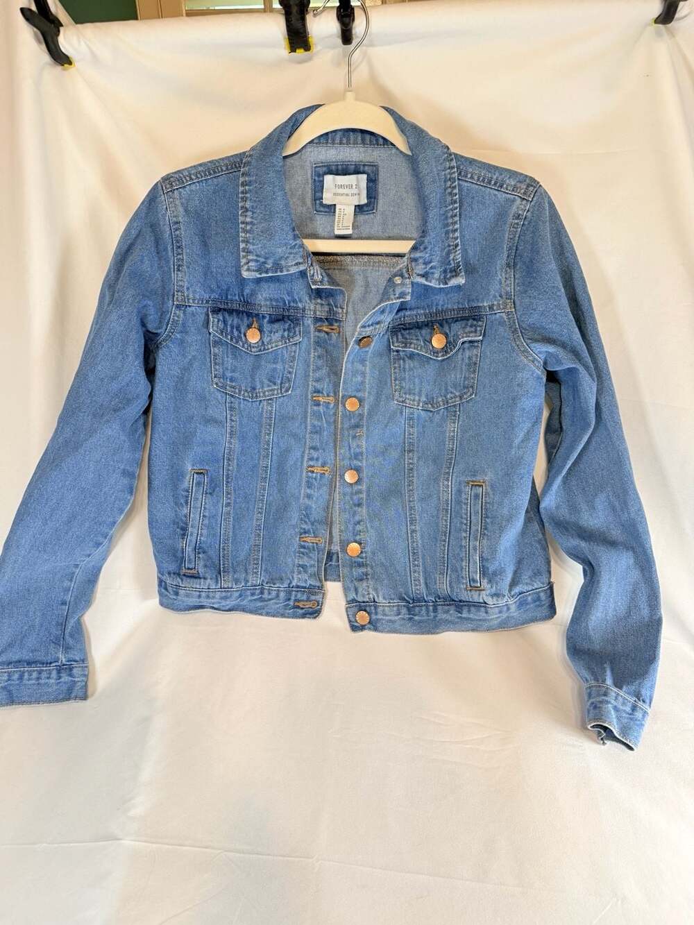 Y2K 90s Forever 21 Essential Denim Blue Crop Denim Jacket Size S